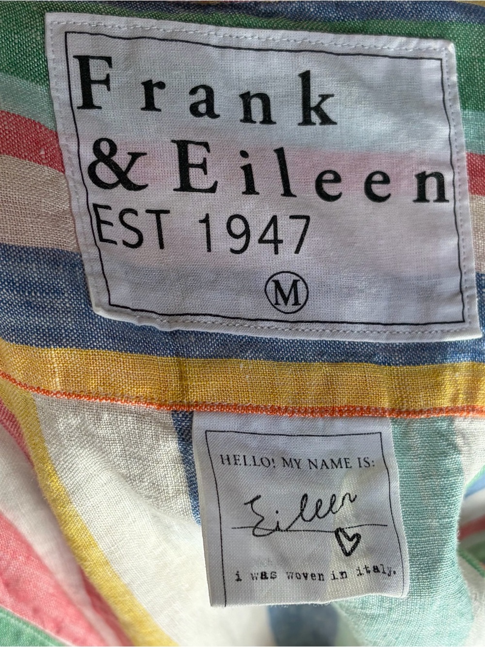 Frank & Eileen Colorful ‘Eileen’ Linen Vertical Stripe Button-Up Shirt Medium - Picture 3 of 9